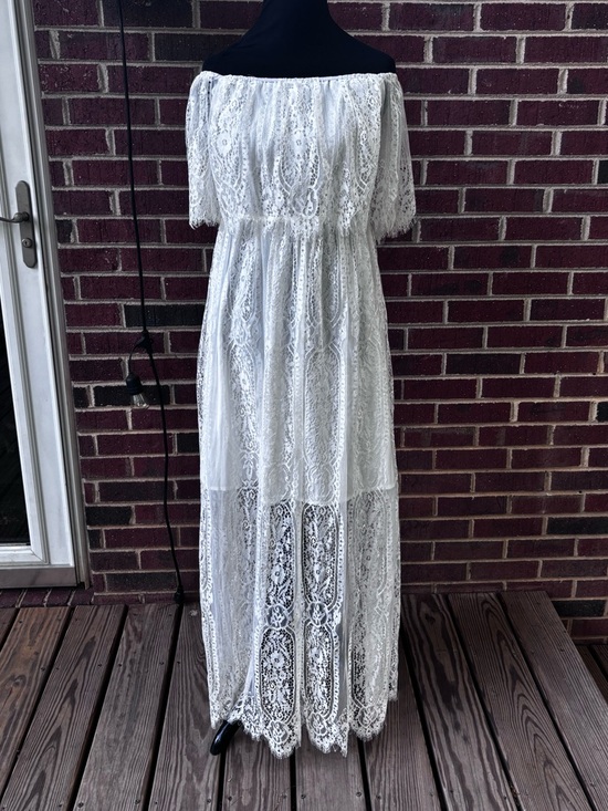 SHEIN Dresses & Skirts - Women’s off Shoulder White Lace Maxi Dress Long Sz L Boho Fairy Coquette